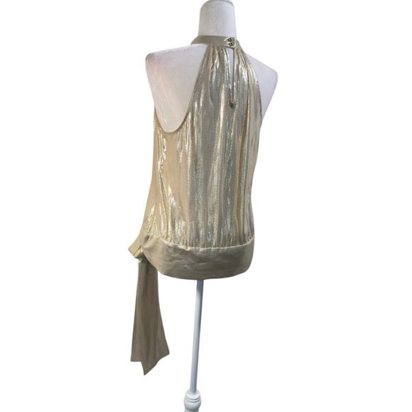 Trina Turk Gold Metallic Halter Top w/ Side Tie –NWOT Size M - Picture 5 of 12